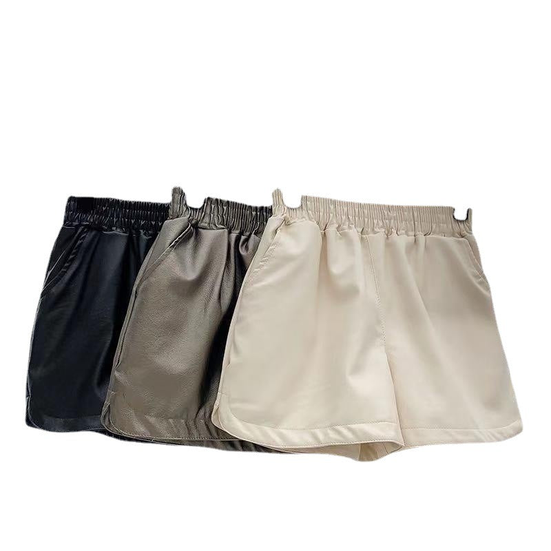20 High waist casual outerwear leather pants wide leg pants chubby girl leather boot pants shorts women 22 plus size new autumn and winter slimming