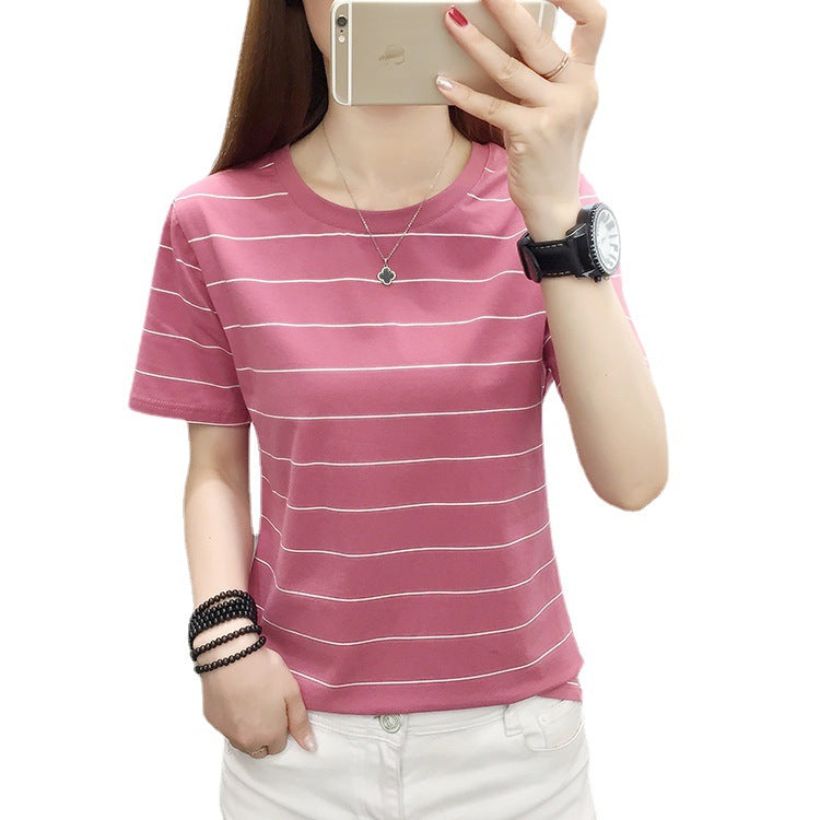 Middle-Aged Mom's Loose-Fitting Large-Size Pure Cotton Short-Sleeve T-Shirt for Women, Casual Irregular Top