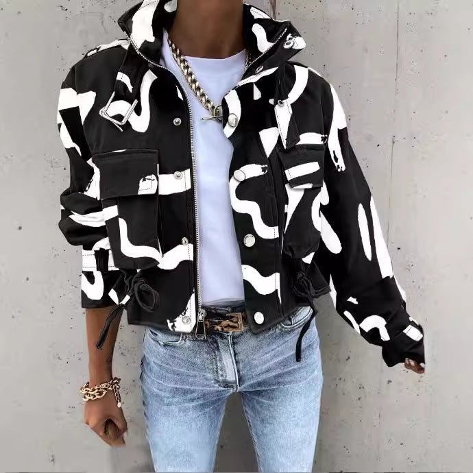 2026 Spring Women's Jacket Amazon Aliexpress New Cross-Border Printed Short Casual Jacket Women's Top