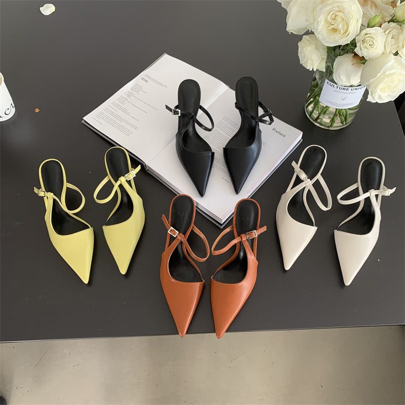 High Heels 2025 New Pointed One-line Buckle Shoes Stiletto Heel Retro Elegant Sexy Baotou Sandals