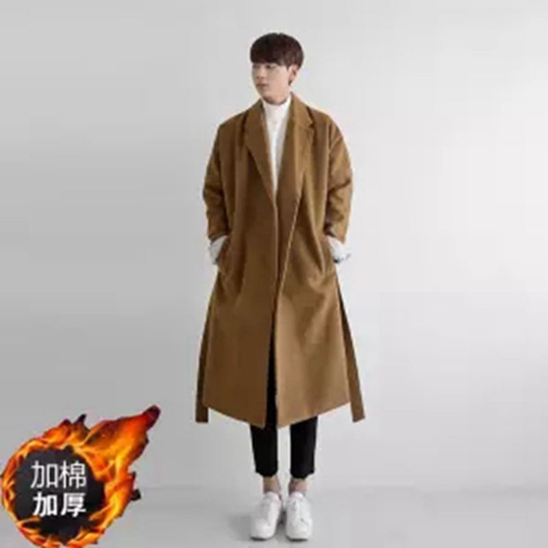 Autumn and winter woolen trench coat men's long over-the-knee Korean overcoat men's mid-length cotton and thickening woolen coat trendy