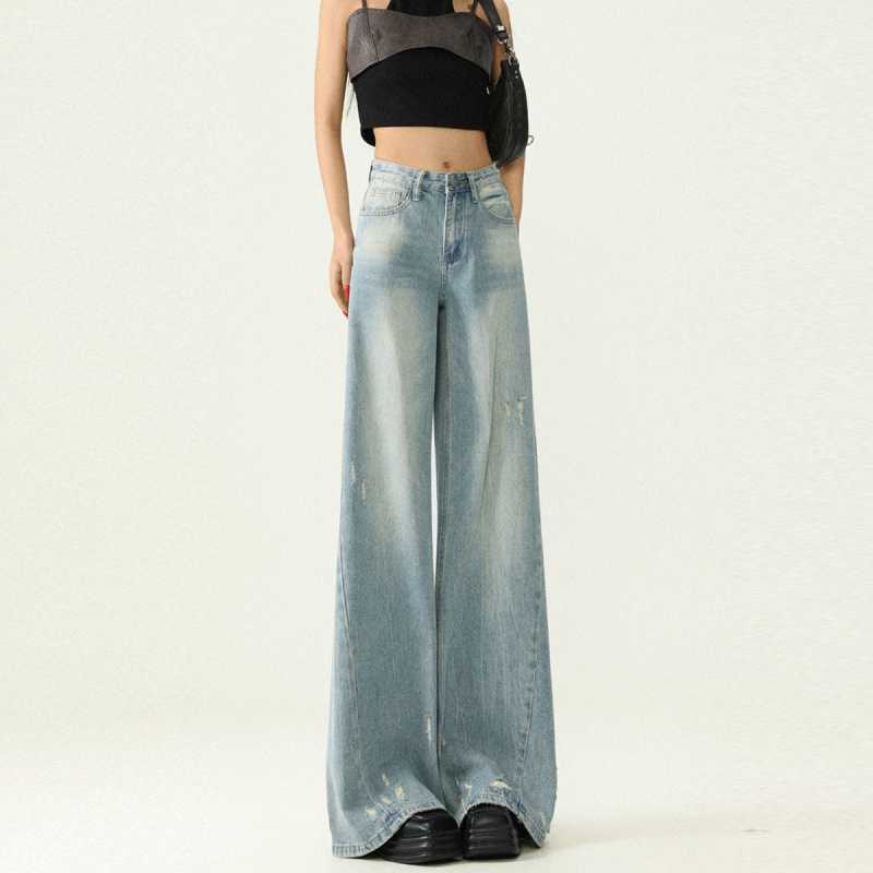Trendy Wide-Leg Jeans for Women 2025 Autumn New High-Waisted Slimming Drapey Loose Floor-Length Pants