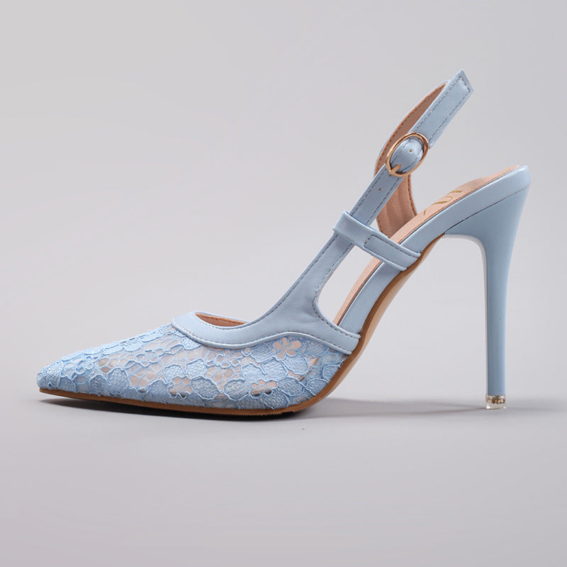 Lace Splicing High Heels Women's Summer Pointed Toe Banquet Party Wedding Stiletto Sandals Cross-Border Exclusive Ultra-High Heels
