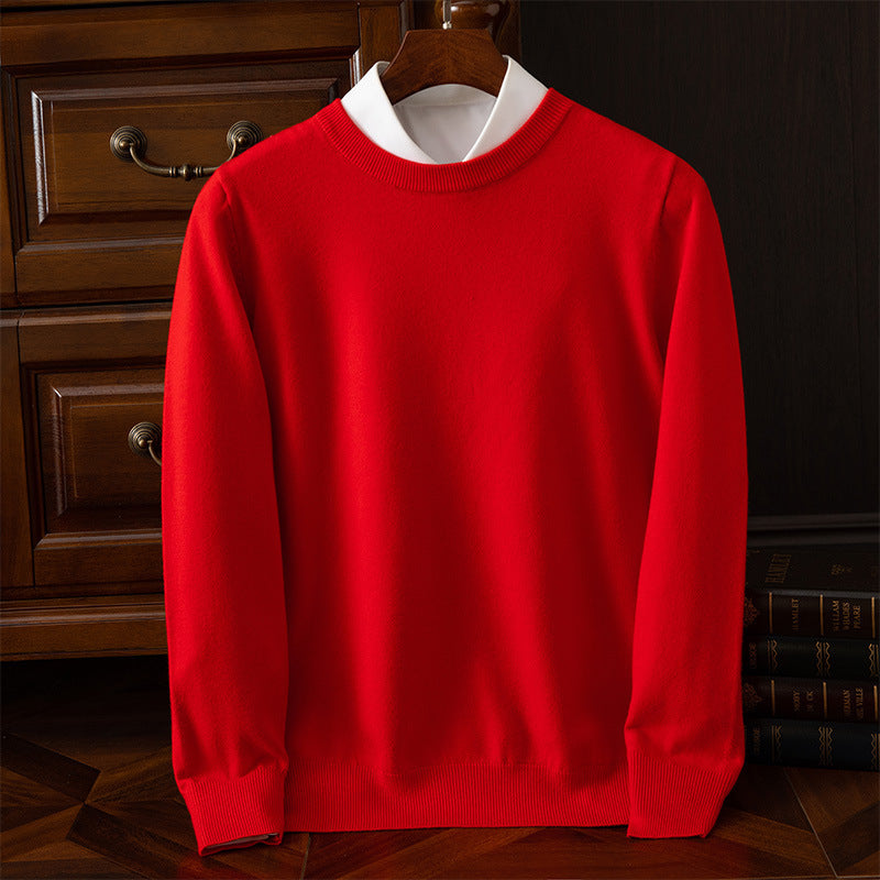 Autumn and Winter Classic Round Neck Men's Pullover Base Shirt Casual Business Knitwear Loose Fashion Solid Color Long Sleeve Sweater