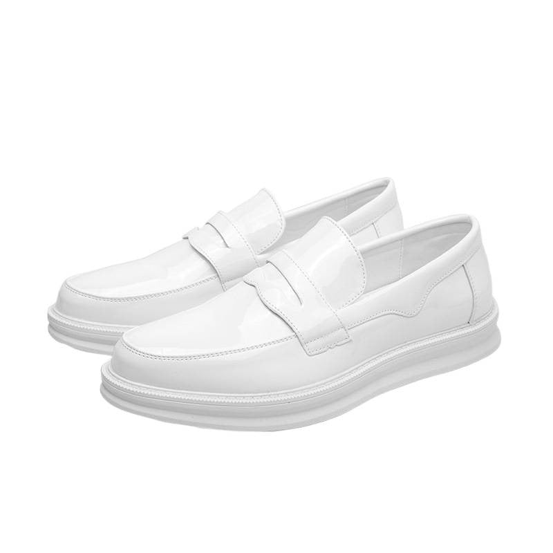 9502 White Men's Casual Men's Shoes, Slip-On Men's Shoes, Glossy Thick-Soled Loafers, Men's Studio Photography Small Leather Shoes