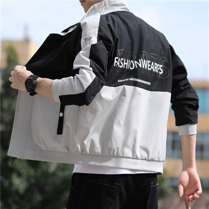 Men's Collar Zipper Casual Long-sleeved Jacket Jacket for Teenagers Spring and Autumn Collar Colorblock Fashion Top 9335