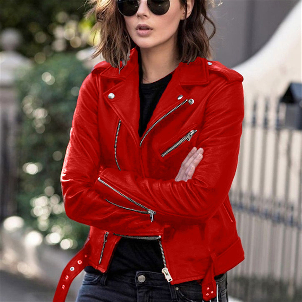 Spring and Autumn Plus Size Women's Short Leather Jacket European and American Motorcycle Suit Slim Winter Jacket Pu Leather Jacket for Women