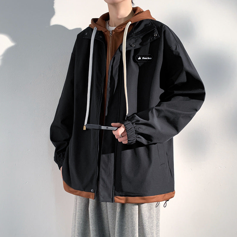 Men's Jackets Spring and Autumn 2024 New Fake Two-Piece Jackets Workwear Trendy Brand Jackets Casual Versatile Handsome Trend