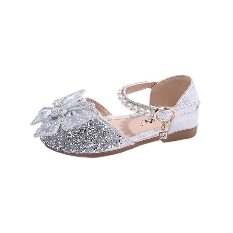 2026 Spring/Summer New Children's Sandals Korean Style Girls' Bow Princess Shoes Pearl Dance Performance Shoes Trendy