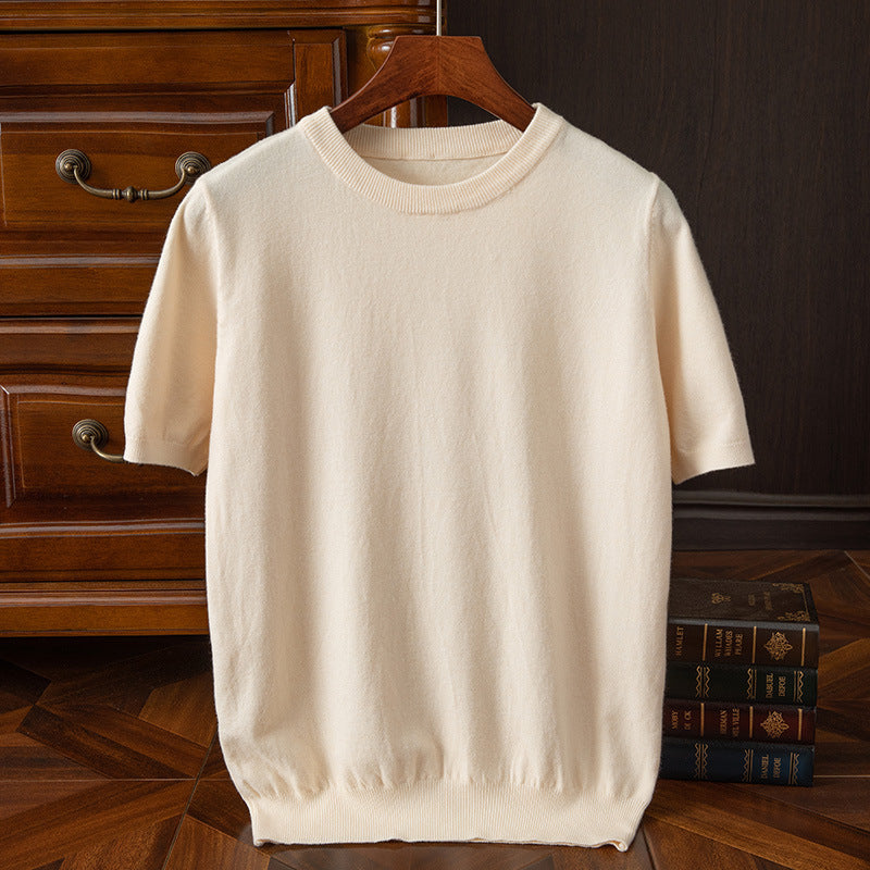 Men's Knitted Short-sleeved Korean Trendy Round Neck Half Sleeve Spring and Autumn Men's Slim-fit Solid Color Short-sleeved Sweater