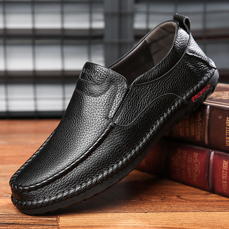 Men's Shoes Summer New Casual Leather Shoes Men's Genuine Leather Top Layer Cowhide Loafers Driving Doudou Shoes Set Feet