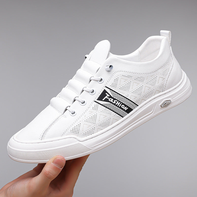 Men's Shoes 2025 New Summer Breathable Versatile Sports Sneakers Men's Casual Leather Shoes One-Legged White Shoes