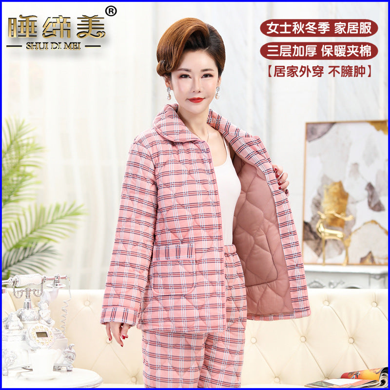 Sleeping beauty pajamas fall/winter women's cotton padded three-layer thick warm and cold-proof home clothes mother's day gift 08