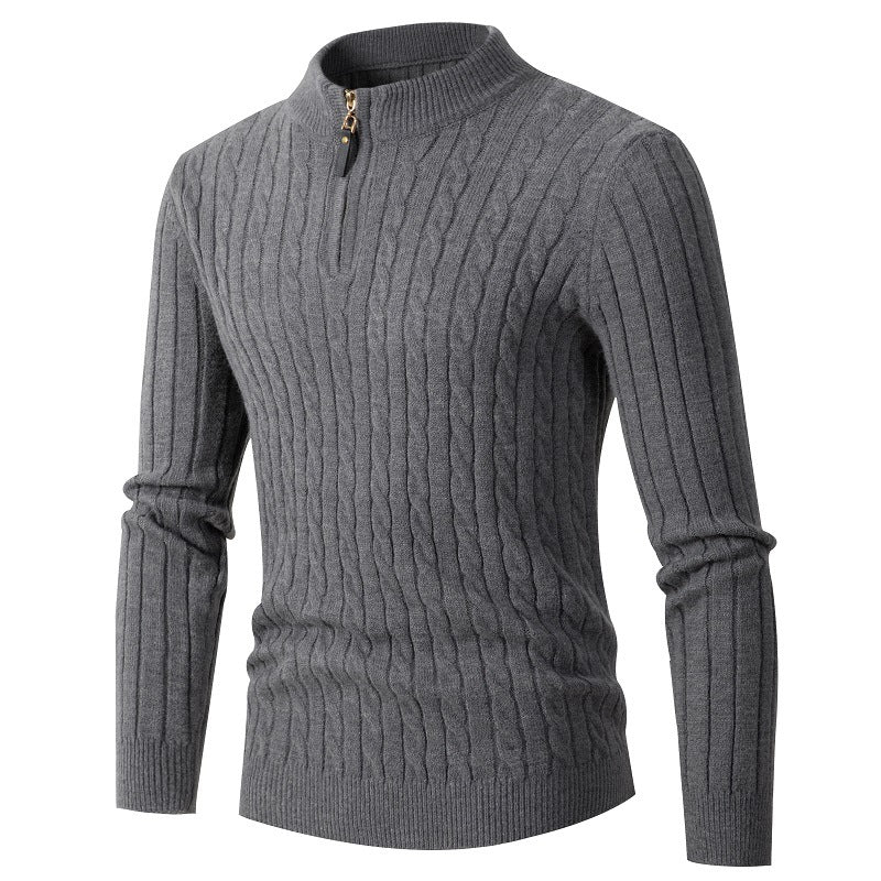 2023 Amazon foreign trade autumn and winter new men's long-sleeved twist half turtleneck zipper sweater sweater top