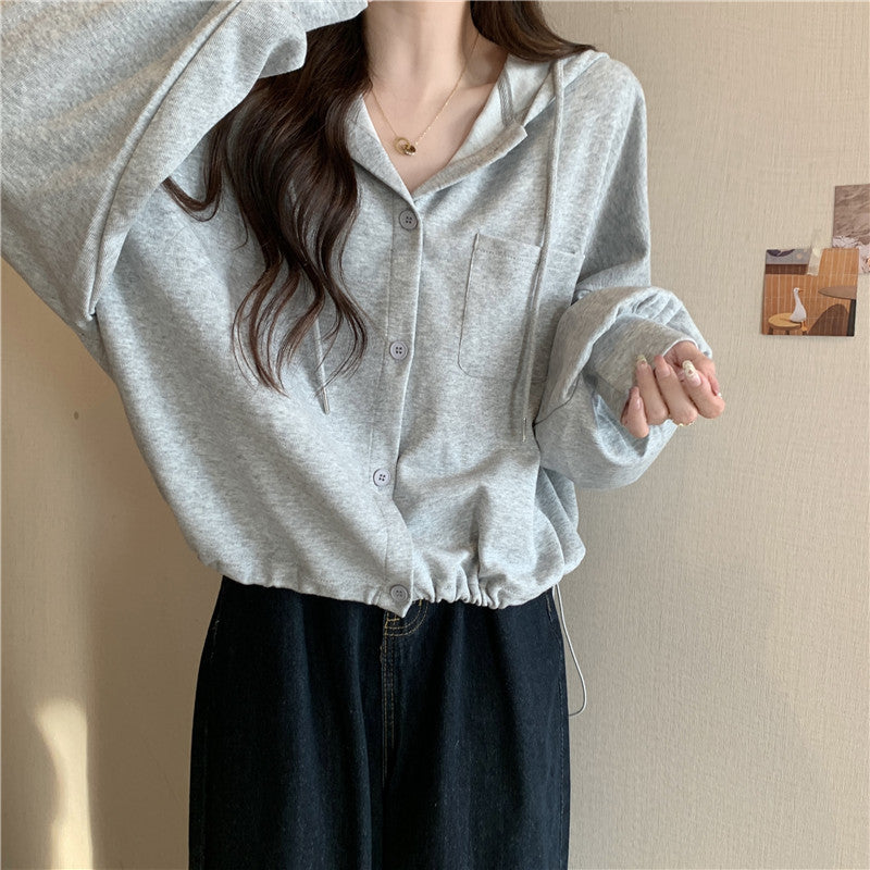 Women's Sweatshirt, Spring and Autumn Thin Style, 2026 New Model, Loose Hooded Cardigan, Short Top, Trendy Ins Lazy Style