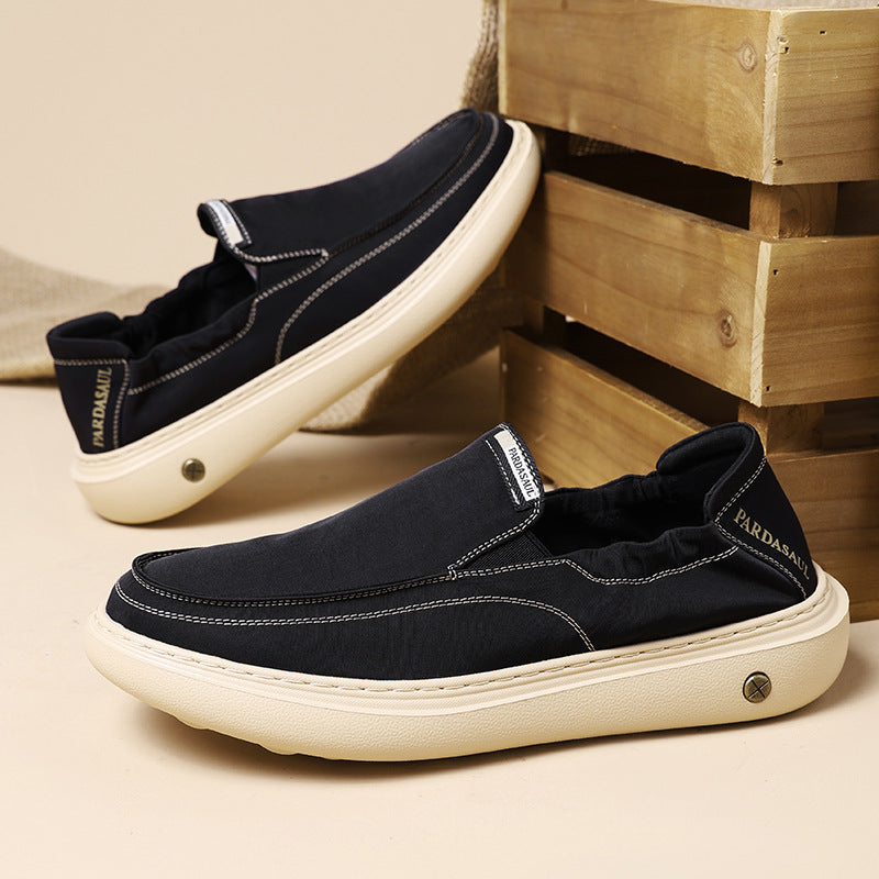 Cloth Shoes Men's Summer Breathable Wide-Toe Slip-On Soft-Soled Lightweight 2025 New Trend Color Matching Men's Thick-Soled Loafers