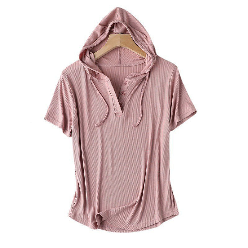 Modal thread short-sleeved hoodie T-shirt women's spring/summer plus size loose bottoming shirt slimming sun protection thin top
