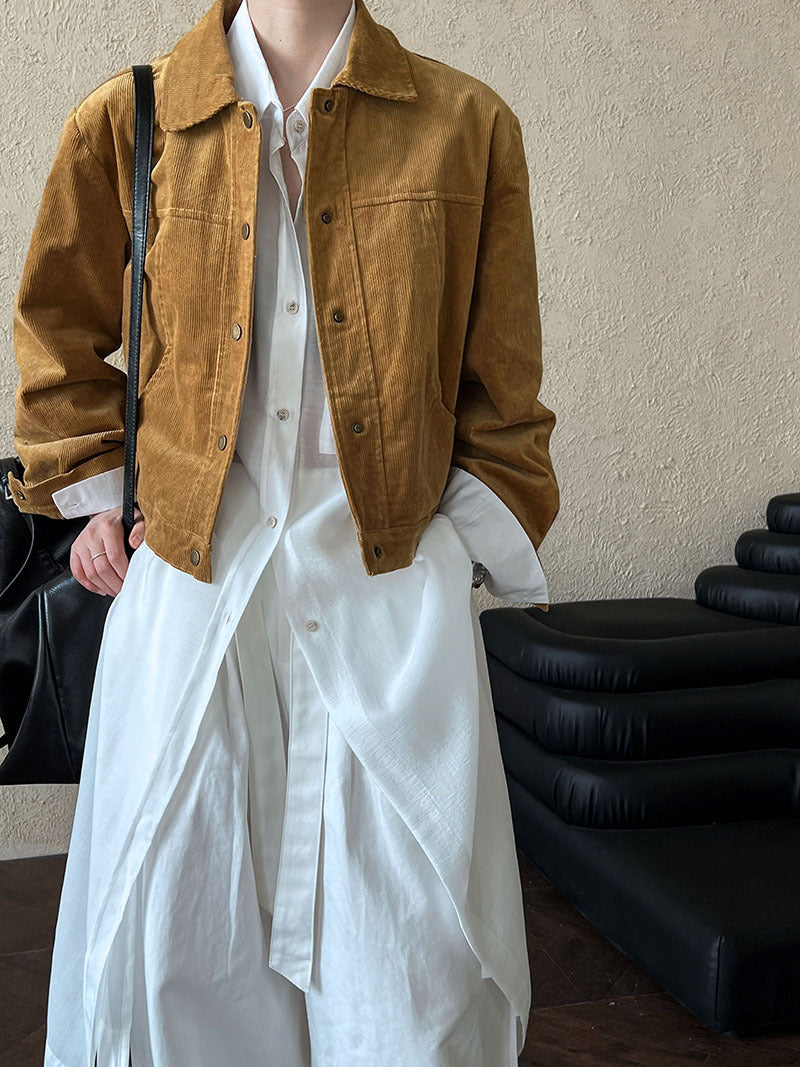 Luxi American Style Vintage Maillard Corduroy Coat Women's Autumn New Loose Casual Jacket Top 9700