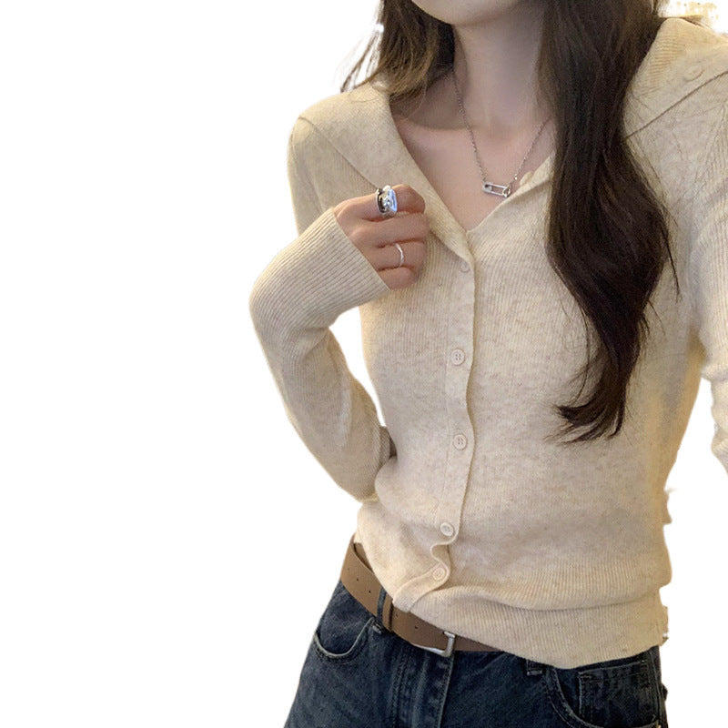 2026 Early Spring, Autumn, and Winter Collared Slim-Fit Long-Sleeve Knit Sweater for Women, Korean Style, Unique and Beautiful Design