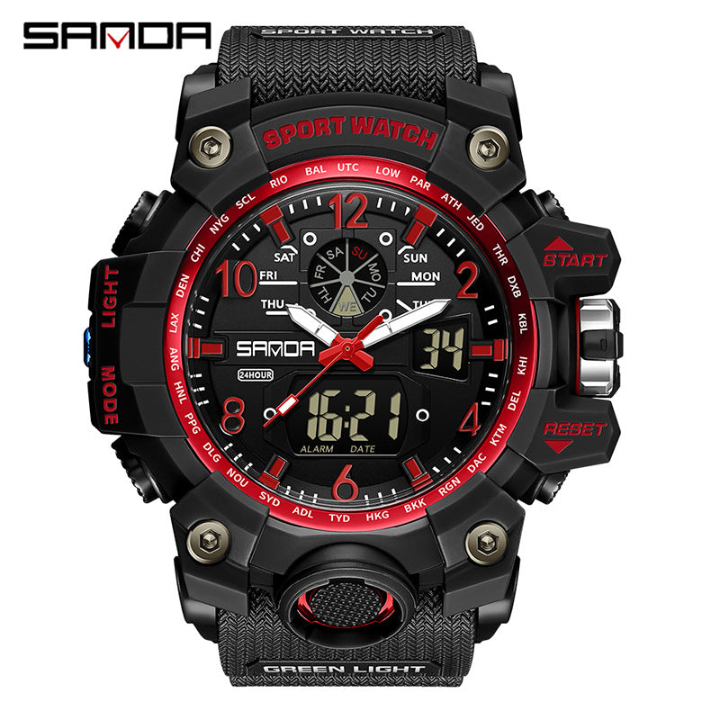 Sanda Hot-Selling Watch Korean Version Student Party Multi-Functional Waterproof Alarm Clock Electronic Watch Cool Dual Display Luminous Sports Watch