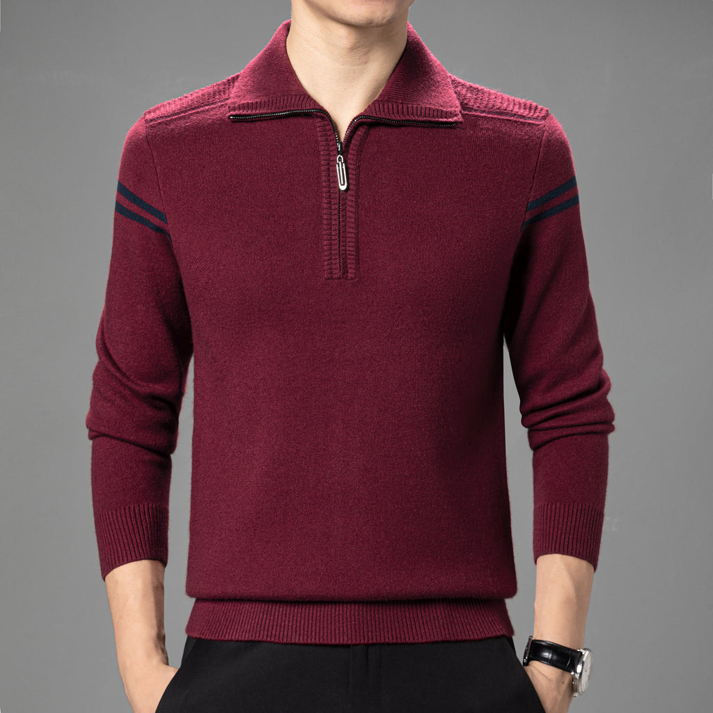 Half-Zip Knit Sweater for Men, Autumn and Winter Style, Men's Sweater for Middle-Aged Dads, Long-Sleeve Pullover, Solid Color Base Layer