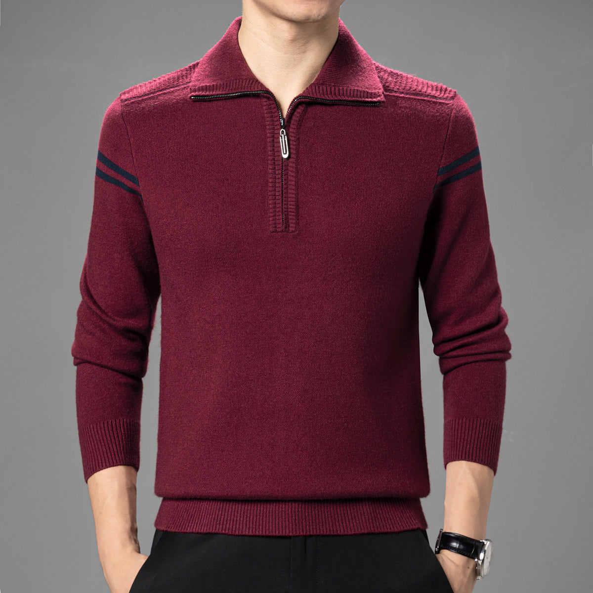 Half-Zip Knit Sweater for Men, Autumn and Winter Style, Men's Sweater for Middle-Aged Dads, Long-Sleeve Pullover, Solid Color Base Layer