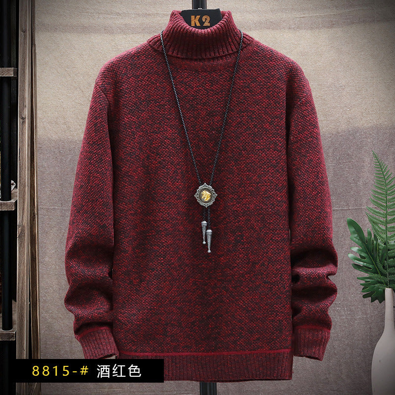 2023 autumn and winter men's turtleneck sweater fleece-lined thickened solid color simple pullover sweater base