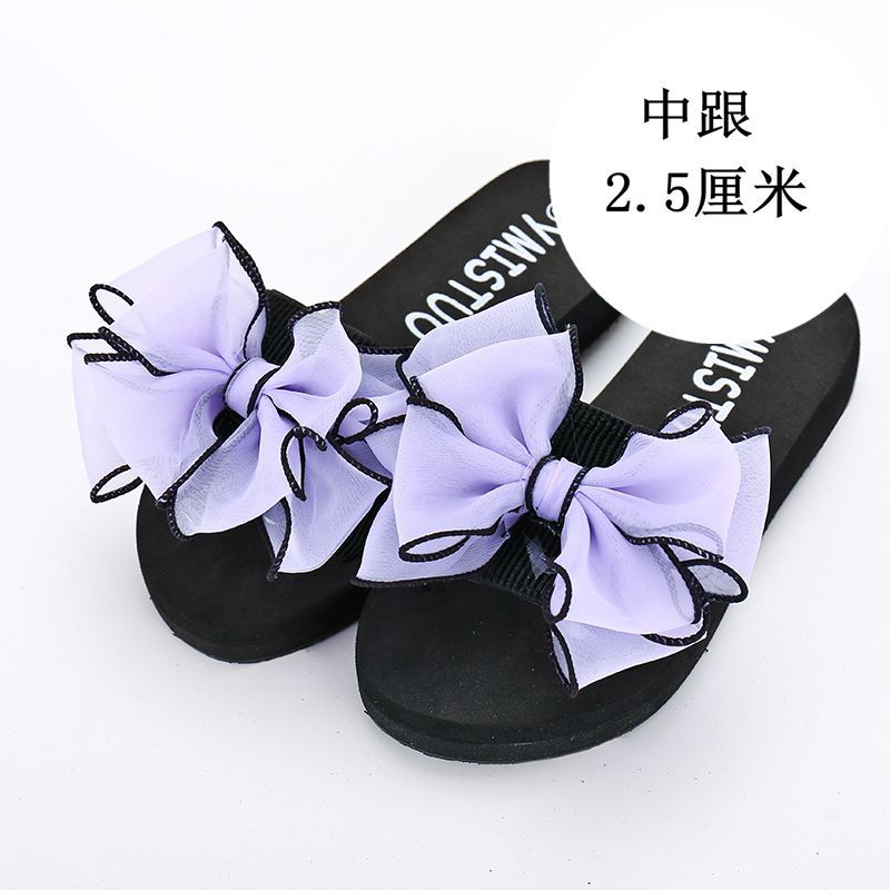 Mid-summer high-heeled slipper butterfly flower women's beach shoes thick-soled sandals and slippers Korean-style non-slip slippers for women