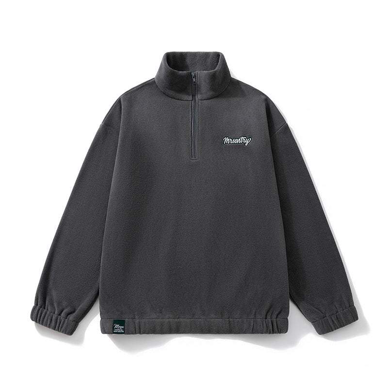 suit autumn and winter sweater men's stand collar half zipper fleece-lined American fashion brand loose casual men's top