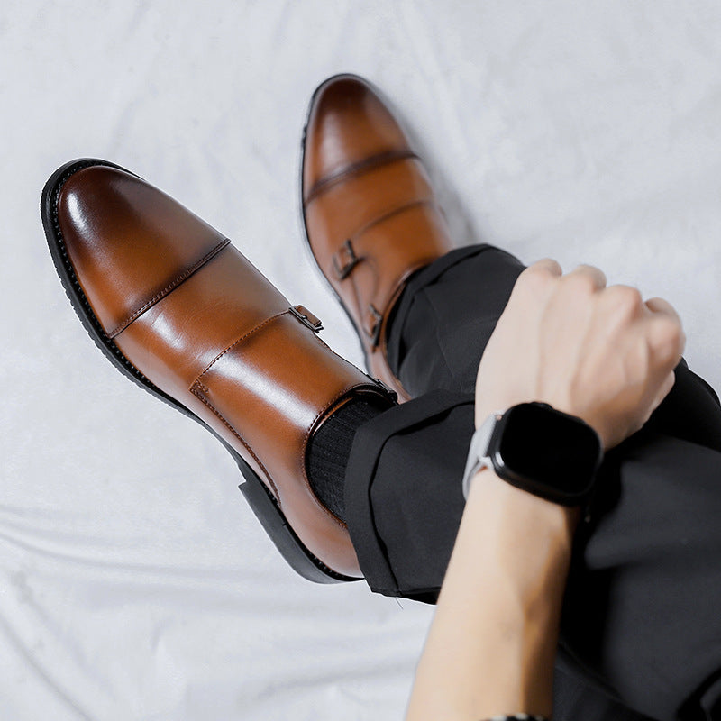 2023 New Style Buckle Business Formal Leather Shoes Men's British Derby Shoes Youth Wedding Shoes 8159-R
