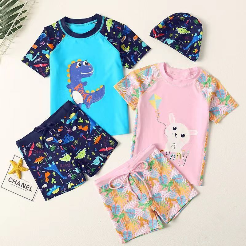 Children's swimwear boys and girls split swimwear swimming trunks suit children's summer quick-drying short-sleeved manufacturers wholesale