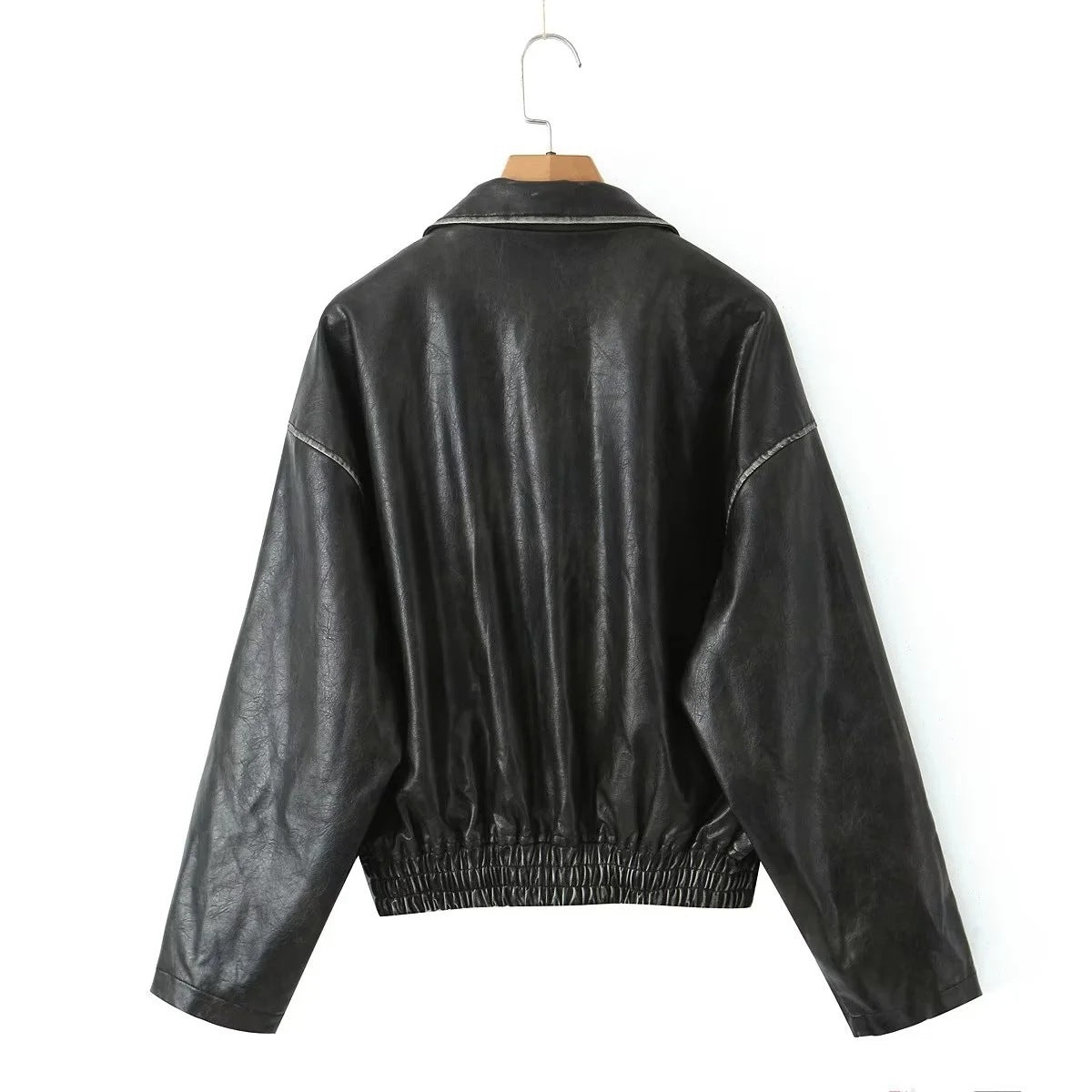 American heavy industry distressed leather jacket for women 2023 autumn and winter New retro loose brushed PU leather jacket for hot girls