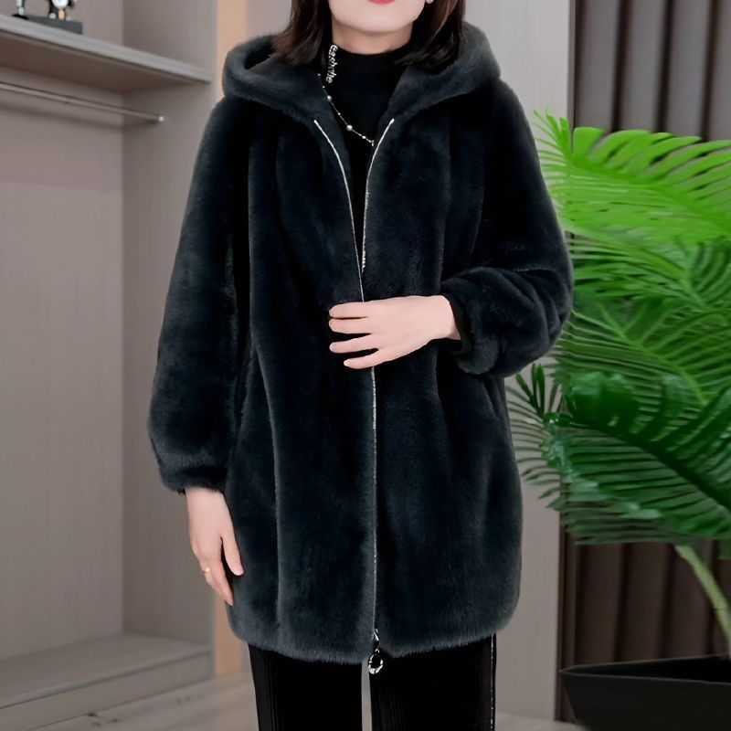 Popular one-piece hooded coat for women winter new middle-aged mom elegant warm western style mid-length coat