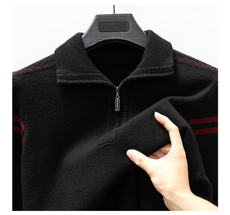 Half-Zip Knit Sweater for Men, Autumn and Winter Style, Men's Sweater for Middle-Aged Dads, Long-Sleeve Pullover, Solid Color Base Layer
