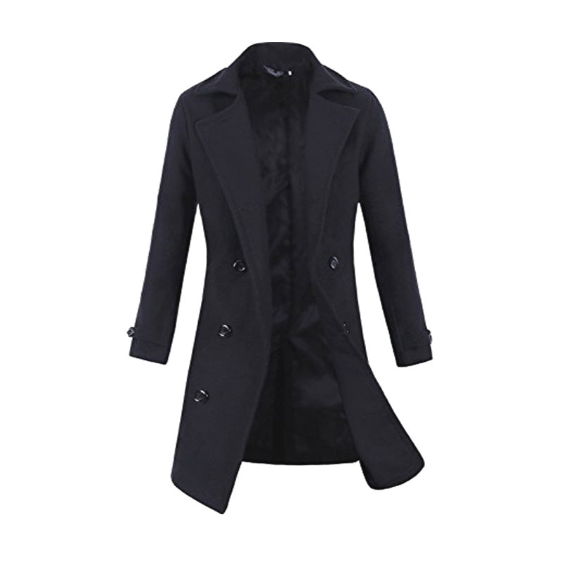 New foreign trade men's wholesale woolen coat men's slim fit woolen coat fashion long double-breasted trench coat