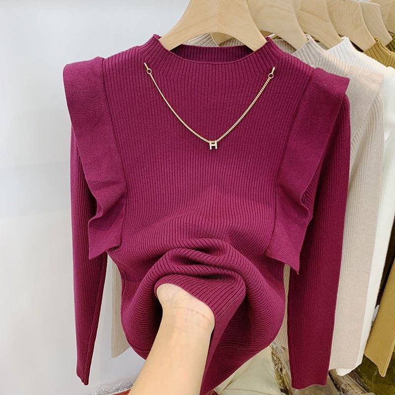 Knitted Sweater Women's Design Sense Slim Base Shirt Top 2022 New Fashion Western Style Autumn and Winter Inner Sweater