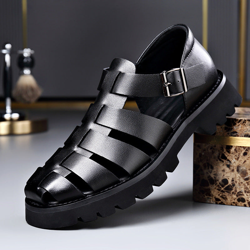 Men's Sandals 2024 Summer New Style Breathable plus size Thick Sole Height Increasing Hollow Hole Shoes Baotou Roman Shoes