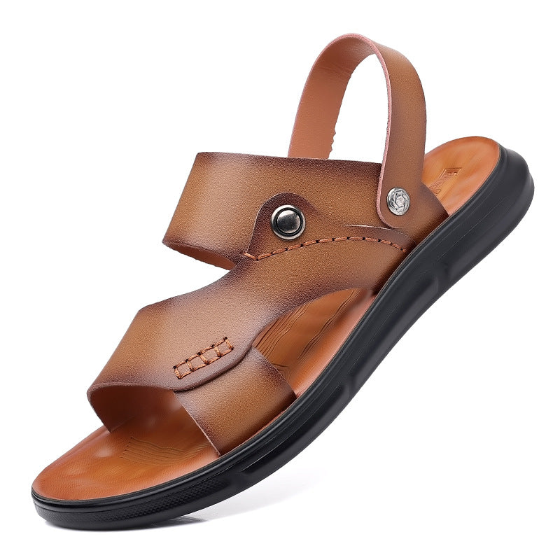 Men's Sandals 2026 Summer New Style Beach Shoes Dual-Purpose Leather Trendy Soft-Soled Men's Shoes Casual Non-Slip Shoes