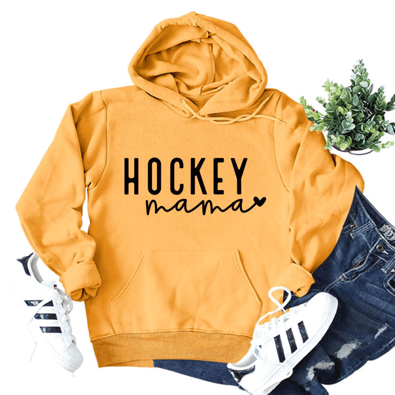 Cross-border autumn and winter European and American women's top hoodie Hockey mama pattern letter printed casual hooded sweater