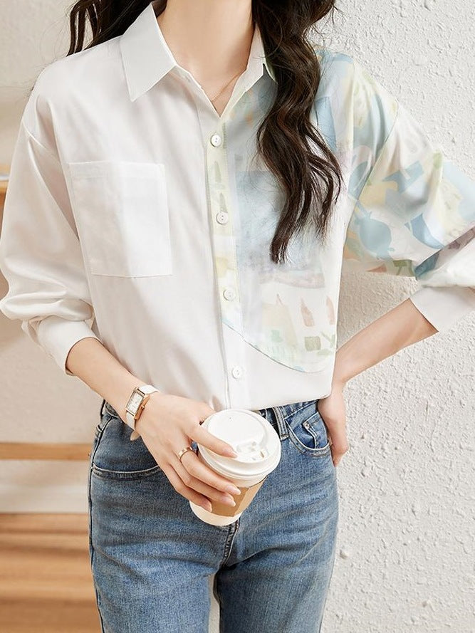 Designer Women's Niche Shirt Blouse French Style 2025 New Style Stitching Shirt for Women Spring and Autumn
