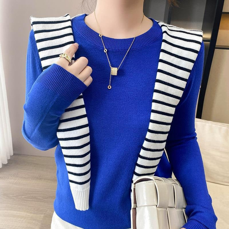 Autumn and Winter New Round Neck Sweater Women's Pullover Sweater Solid Color Long Sleeve Women's Thin Inner Short Base Shirt for Women