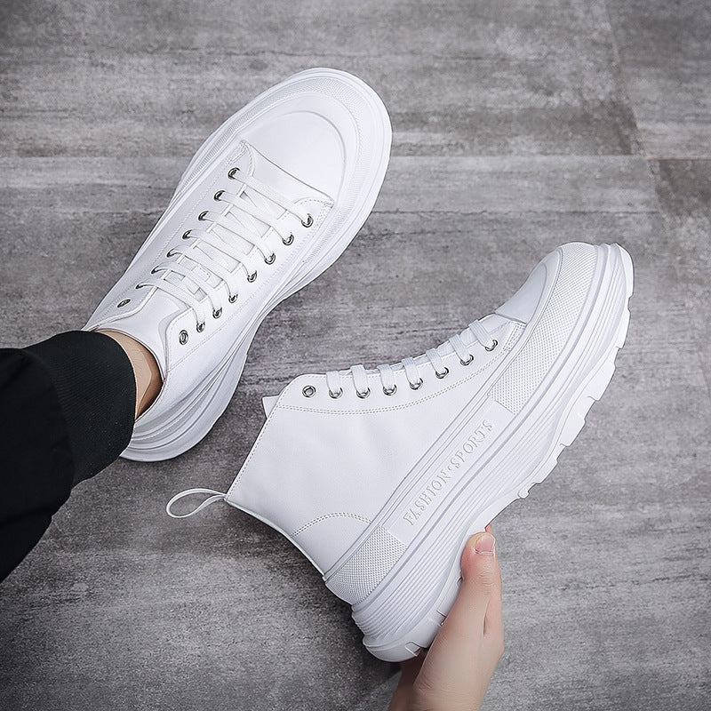 Men's Ankle Boots Autumn New Thick Sole Height Increased High Top Casual Fashion White Fashion Boots Wenzhou Men's Shoes Live