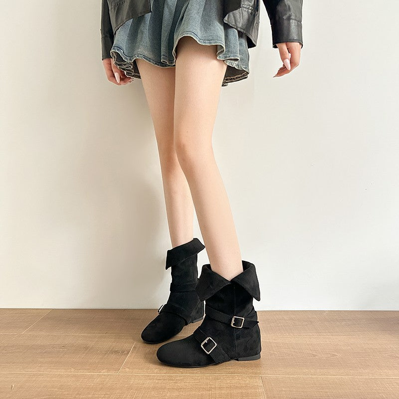 2025 Autumn and Winter New Fashion Versatile Korean Slim Leg Boots Western Boots Suede Leather Short Boots Women's Cowboy Boots