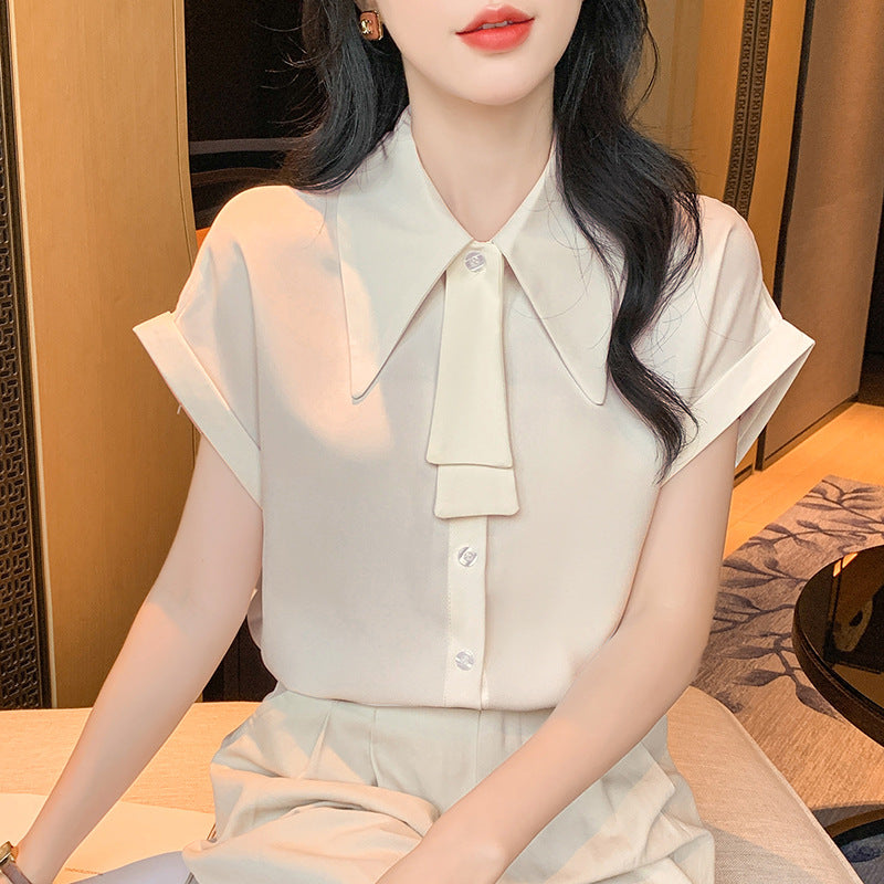 Women's Summer New Design Ol Ribbon Top Romantic Blouse High-End Stylish Short-Sleeved Professional Shirt for Women