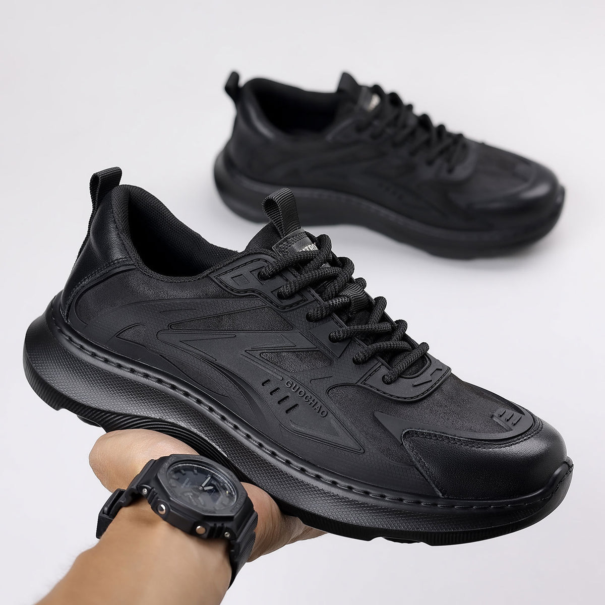 Winter Men's Shoes New Thick-Soled Sports Casual Leather Shoes Lace-Up Men's Casual Shoes Versatile Fleece-Lined Warm Shoes for Men
