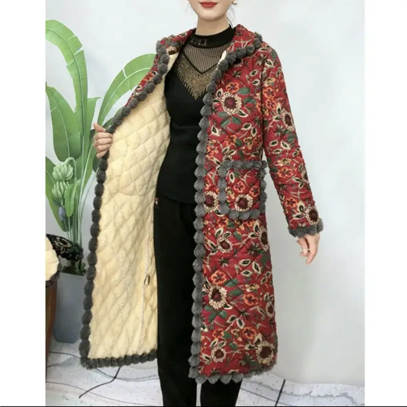 2024 autumn and winter new home clothing cotton-padded jacket women's long cotton-padded jacket women's coat fleece-lined warm Joker mother coat