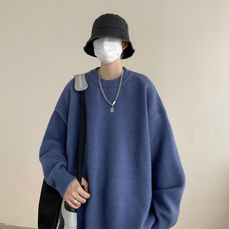 Sweater Men's Autumn and Winter Lazy Style American Style Retro High-end Sense Loose Casual Solid Color Pullover Base Knitted Sweater