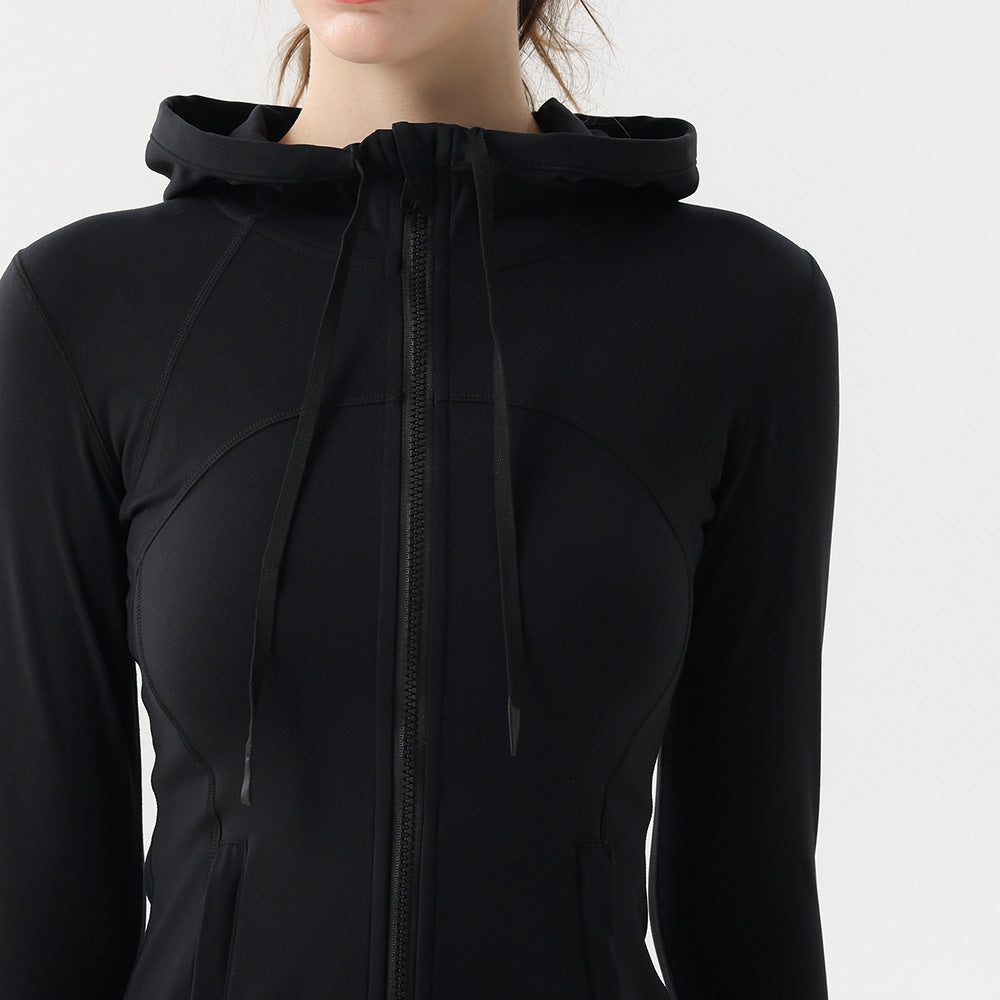 Autumn Yoga Clothing Hooded Fitness Hoodie Quick-drying Jacket Slim-fit Double-sided Scrusted Nylon Breathable Women's Sports Jacket