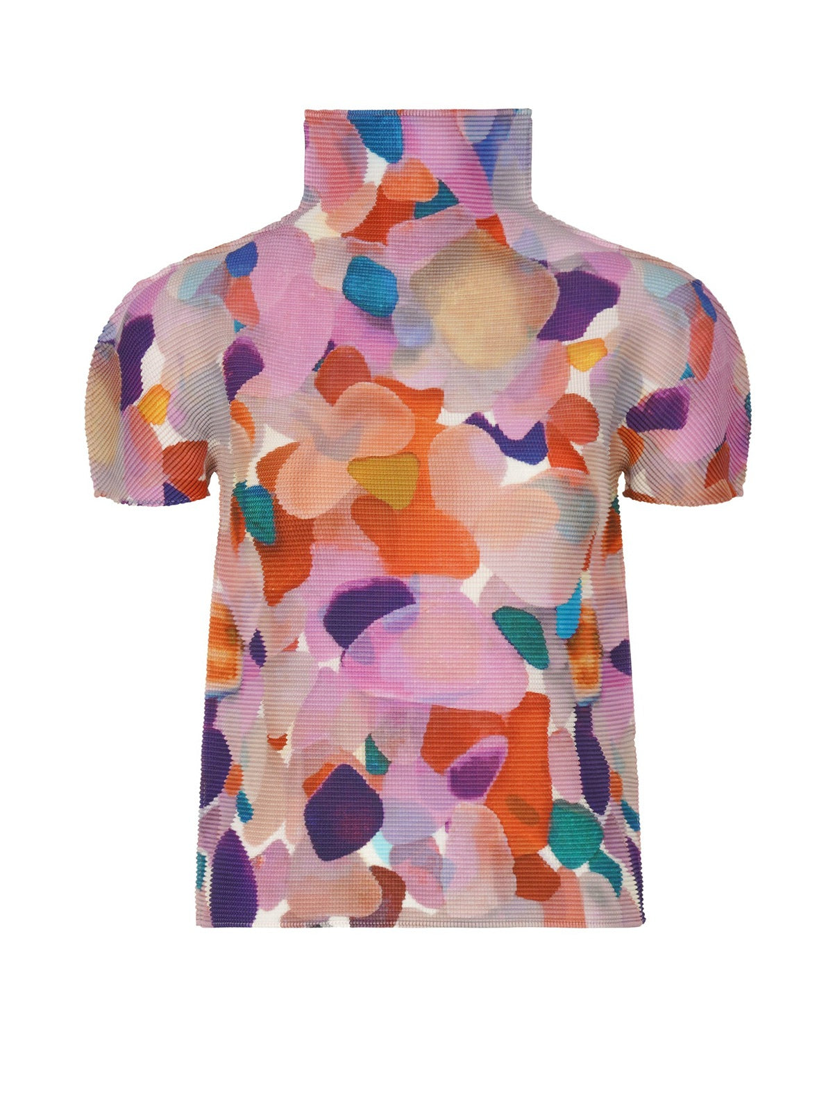 Miyake Design Niche Tops for Women Summer Thin Round Neck Slimming Look Pleated Printed Short-Sleeved T-Shirts for Women