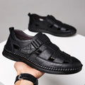 Summer New 2025 Men's Leather Sandals Men's Breathable Soft Sole Anti-slip Hollow-out Leather Sandals for Middle-aged and Elderly Dads